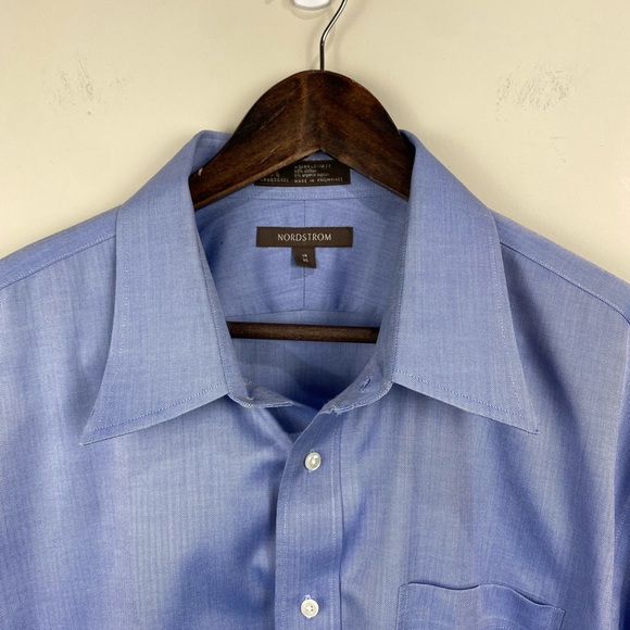 Nordstrom Men’s Blue Smartcare Organic Wrinkle Free Button Down Shirt 18 Neck - Picture 3 of 10
